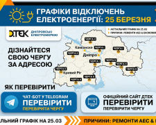 Графіки відключень на 25 березня: чому на Дніпропетровщині знову обмежують світло