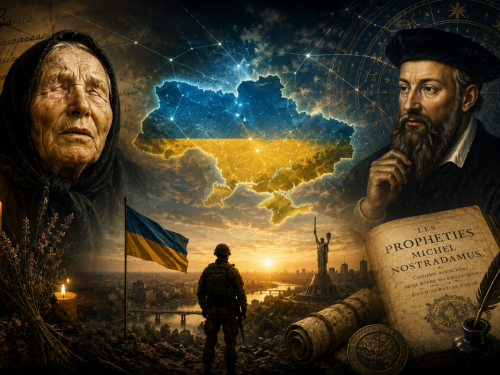 Куля ясновидця з відображенням карти України на тлі нічного неба — символічне зображення до статті про пророцтва щодо закінчення війни