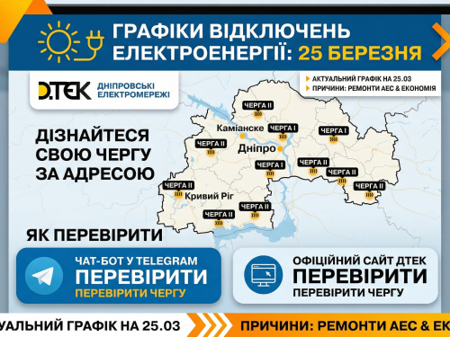 Графіки відключень на 25 березня: чому на Дніпропетровщині знову обмежують світло