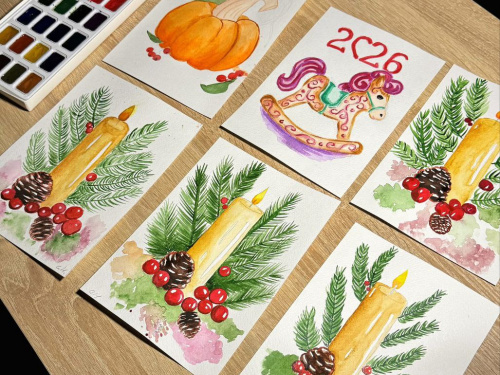 Зимовий настрій на папері: у Кам’янському художниця з Маріуполя надихнула учасниць на акварельну творчість