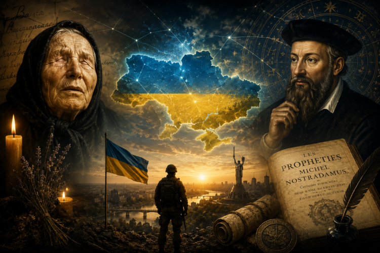 Куля ясновидця з відображенням карти України на тлі нічного неба — символічне зображення до статті про пророцтва щодо закінчення війни