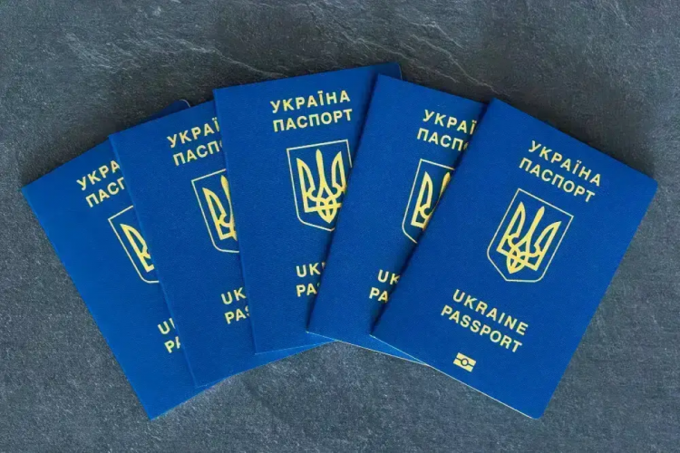 Закордонні паспорти України на сірому фоні